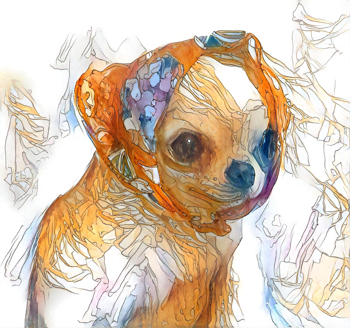 dog wearing scarf - watercolor, orange