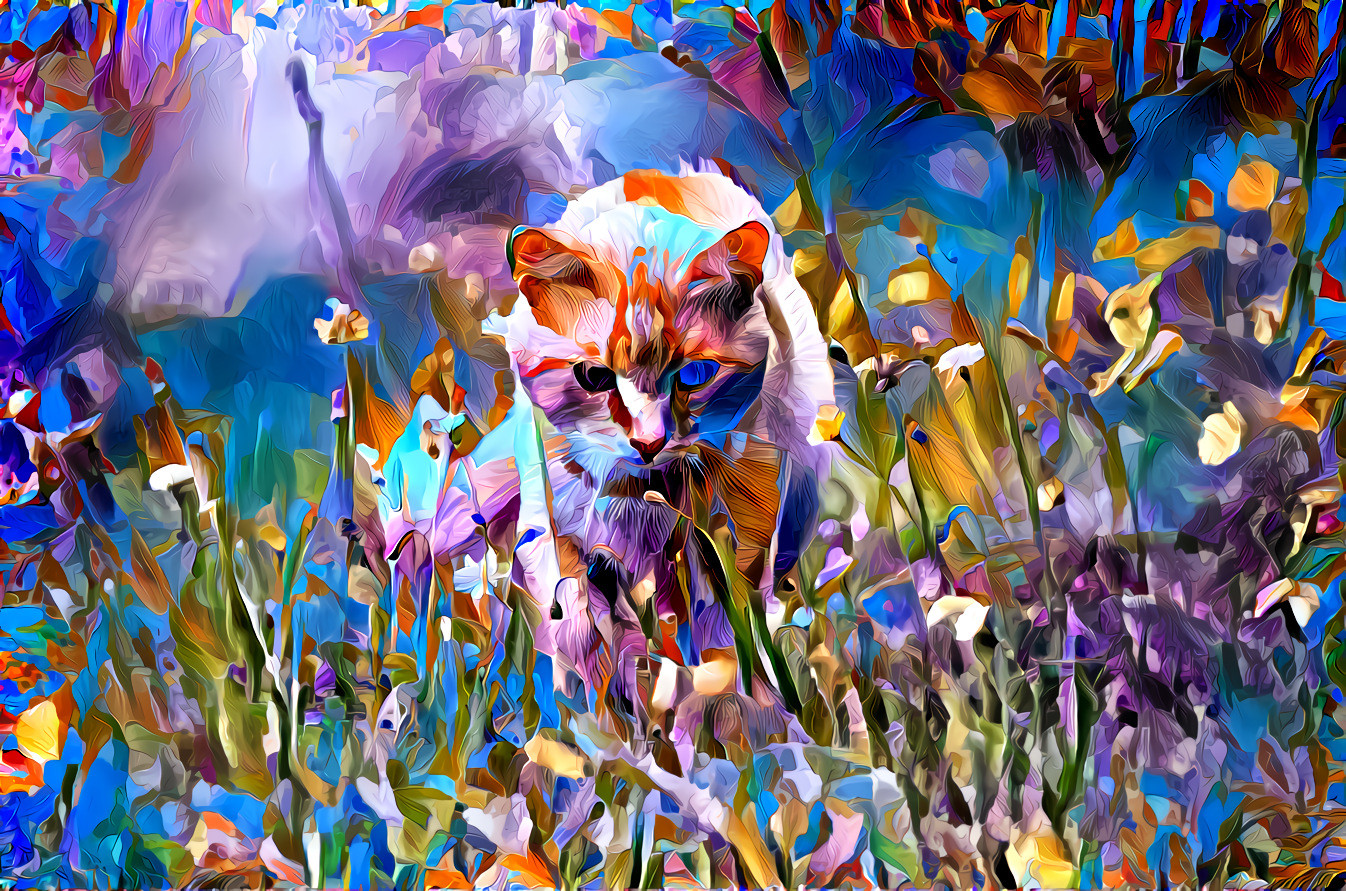 Cat through through painted flowers