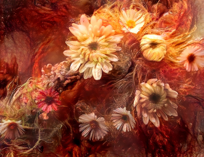 'Chrysanthemums.' Style image: Frank Dicksee. Base and Dream images: ©Alison Lee Cousland: Licensed under CC Attribution-ShareAlike 4.0 International License.