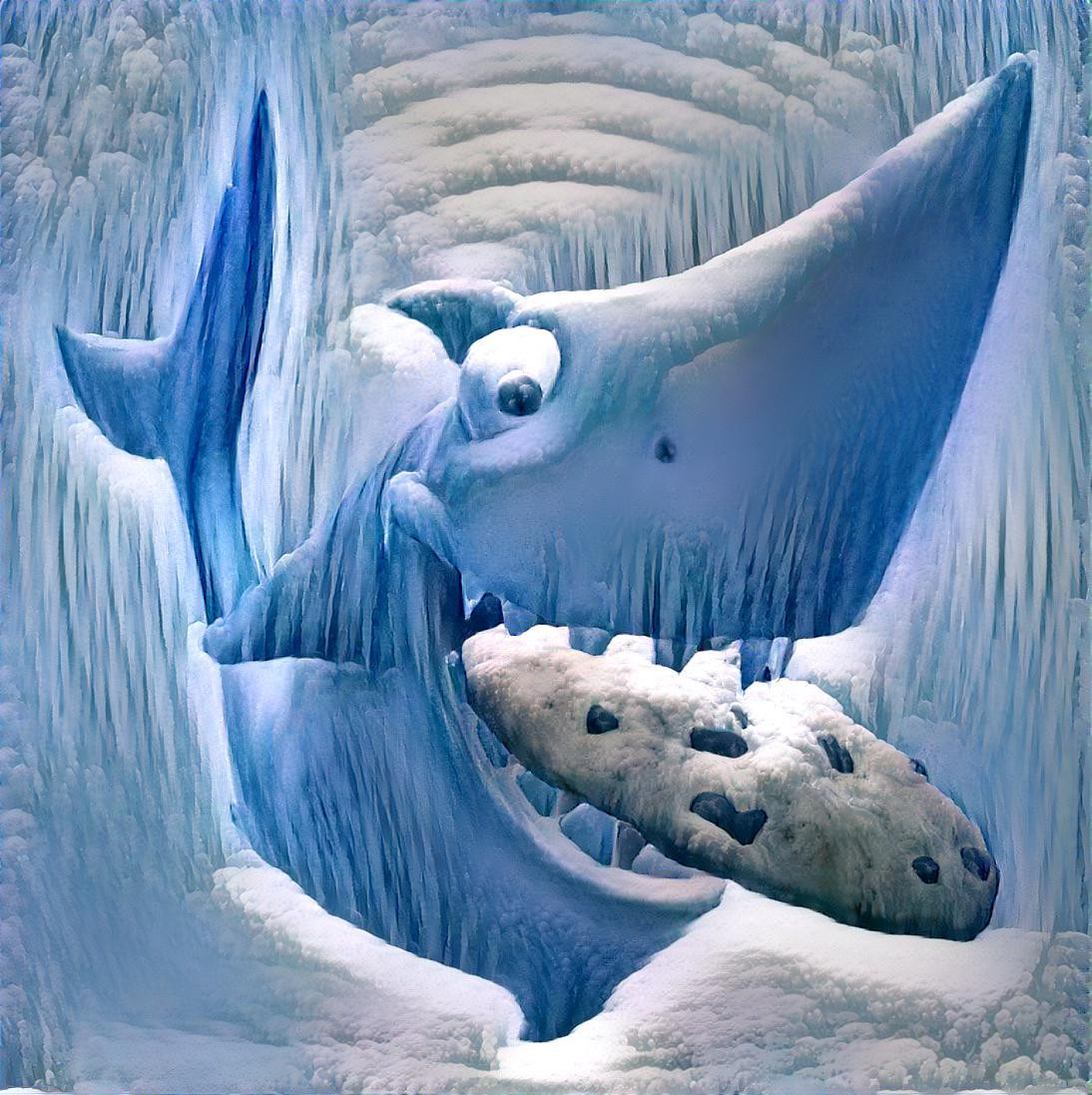 Cookie shark frozen in the galcier