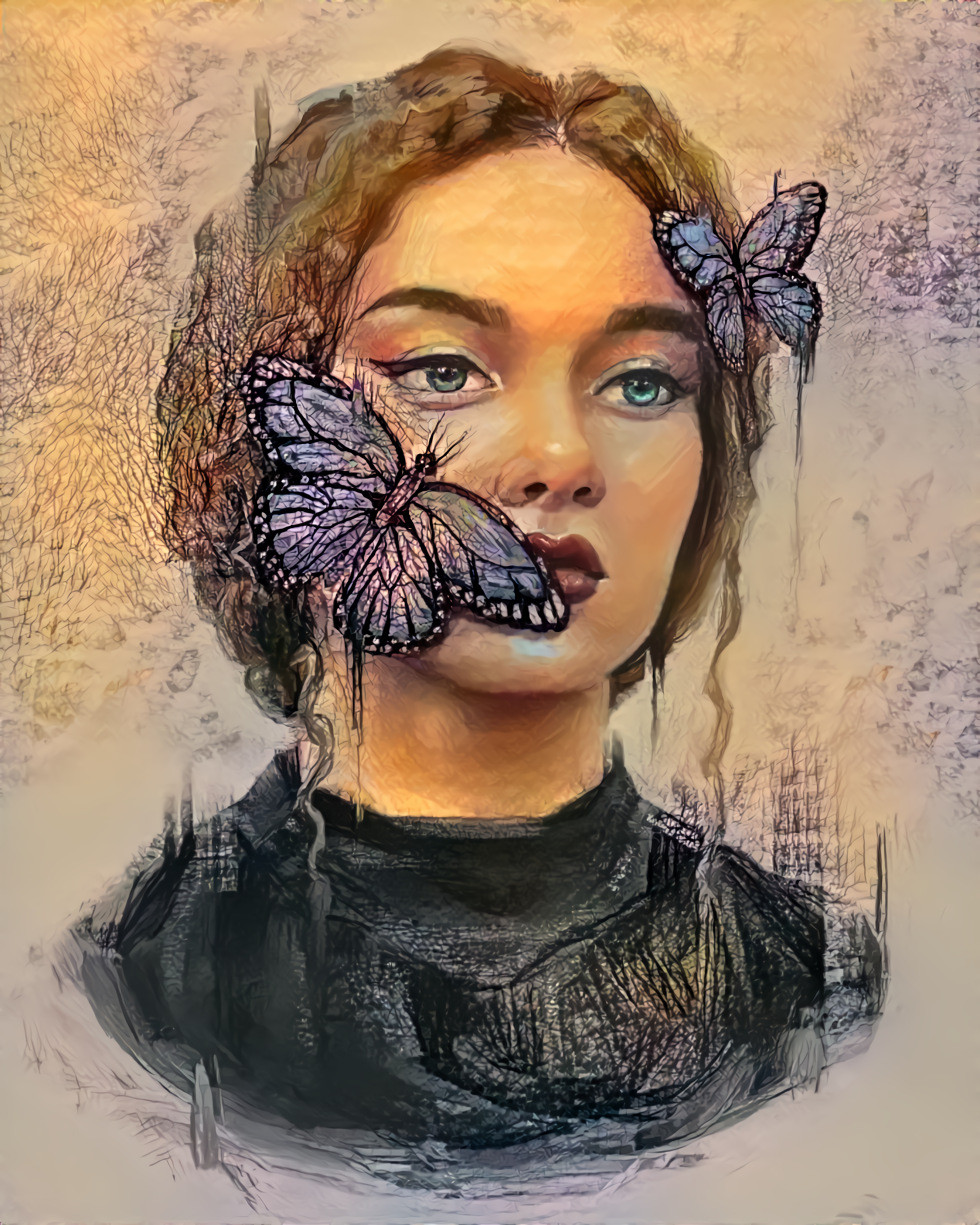 Lady and Butterflies