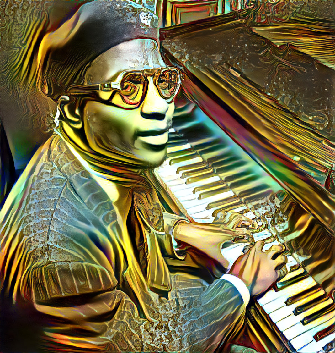 Thelonious Sphere Monk, (October 10, 1917 – February 17, 1982), American jazz pianist and composer. Monk at Minton's Playhouse, New York, 1947. (Style : Peter Art Barlow - Frax Colour style challenge).