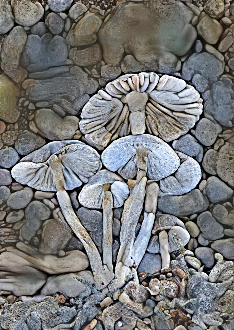 mushrooms, grey, stones, art