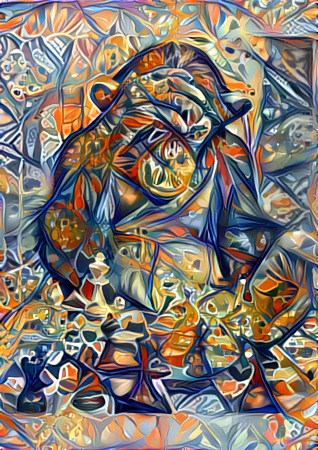 monkey playing chess, blue, orange, lines