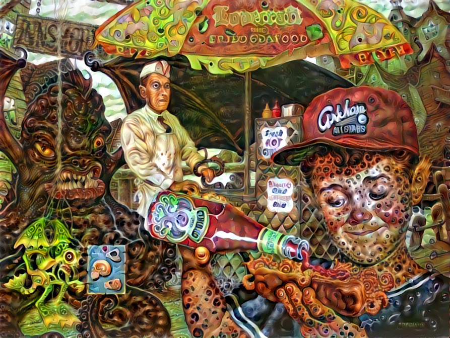 "Danger behind junk fast foods" / source: "Lovecraft's Fried Seafood Cart" - artwork by Todd Schorr _ (190317)