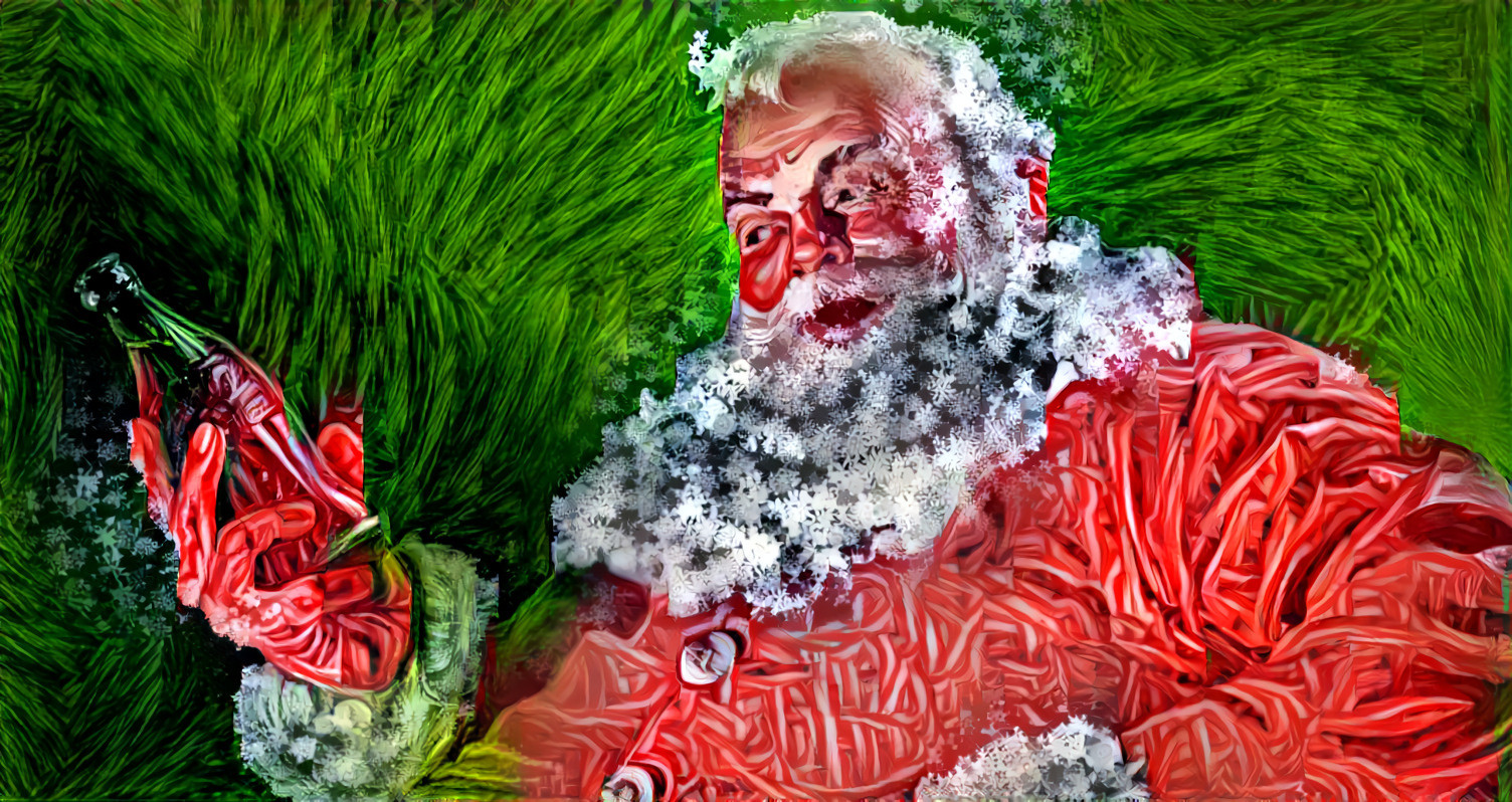 Santa in Snowflakes, Pine Needles, and Candy Canes