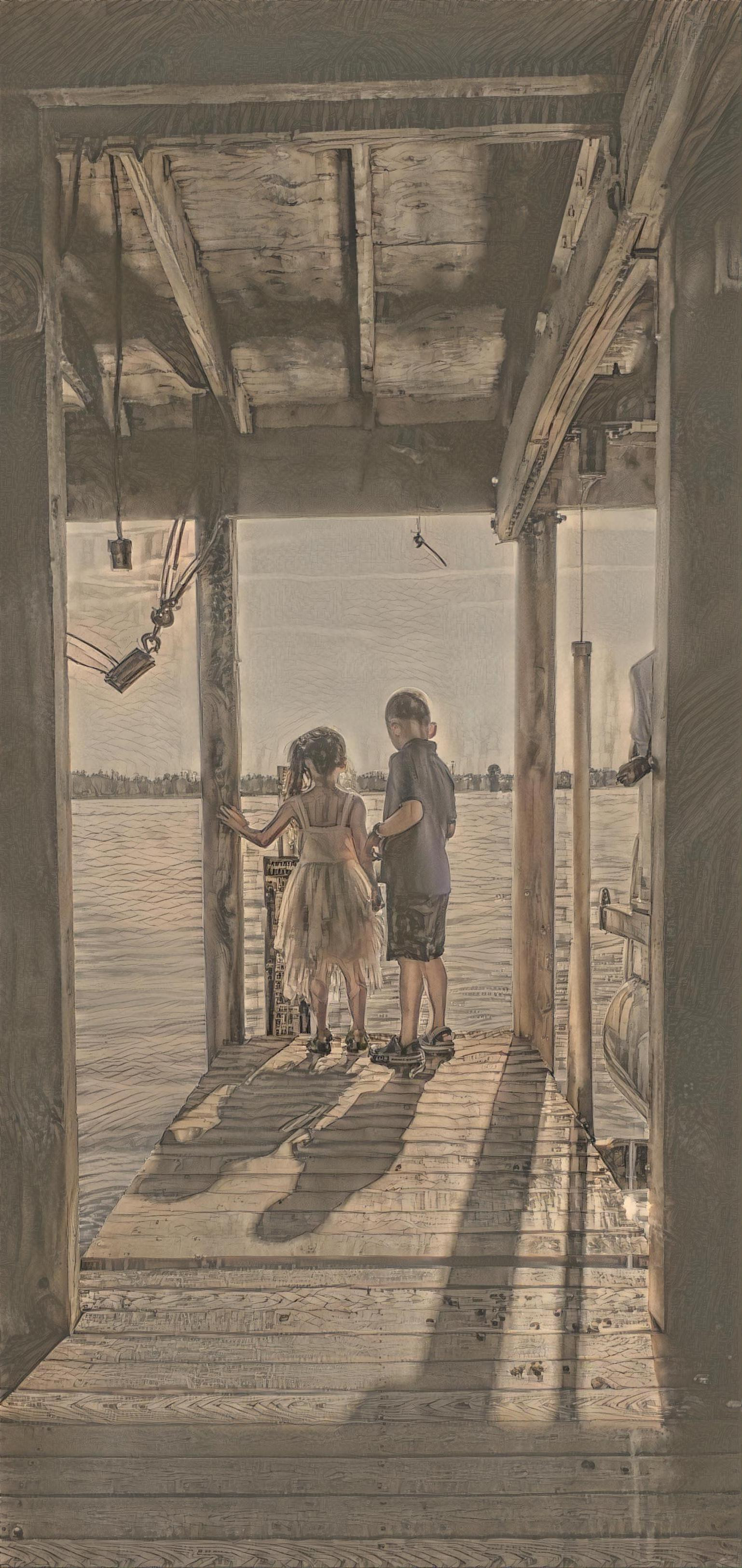 Siblings on the dock 