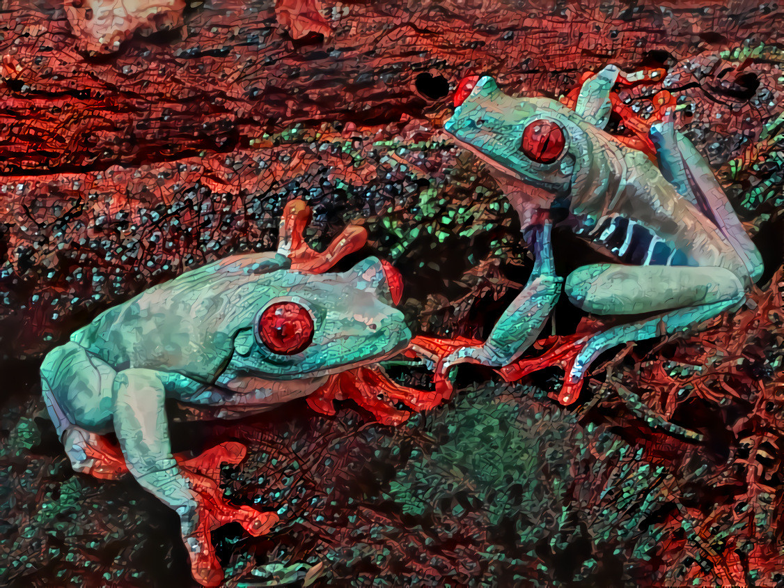Retro Cyan Red-Eyed Tree Frogs II (Mandelbulb fractal)
