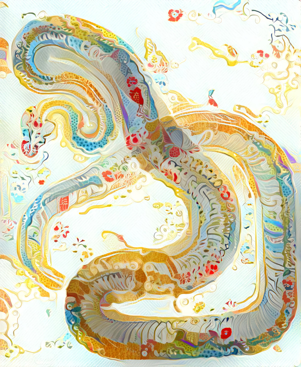 snake x-ray, yellow, blue, gold, red