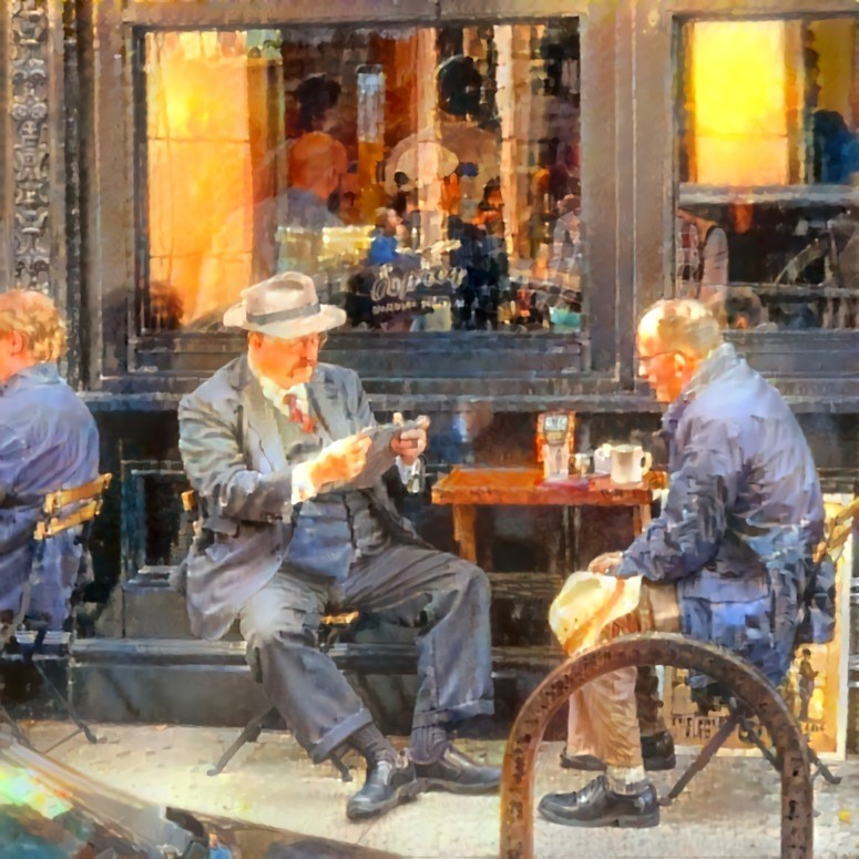 Discussion au café (artist James Crandall)