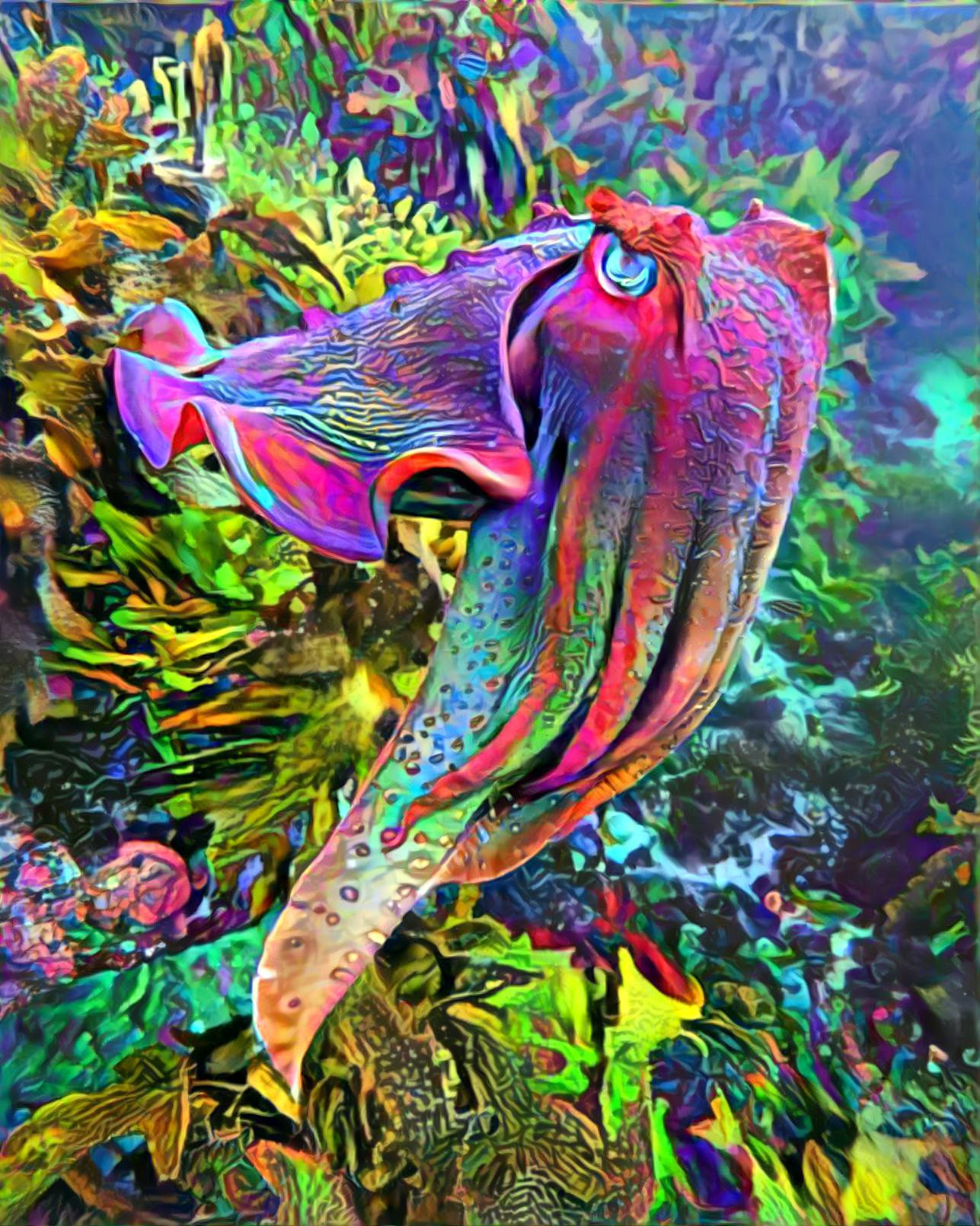 Cuttlefish with coral
