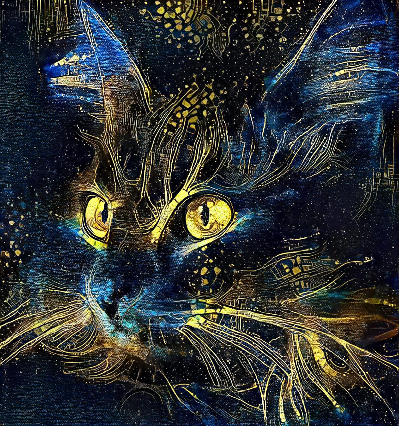 Cat with Fireflies