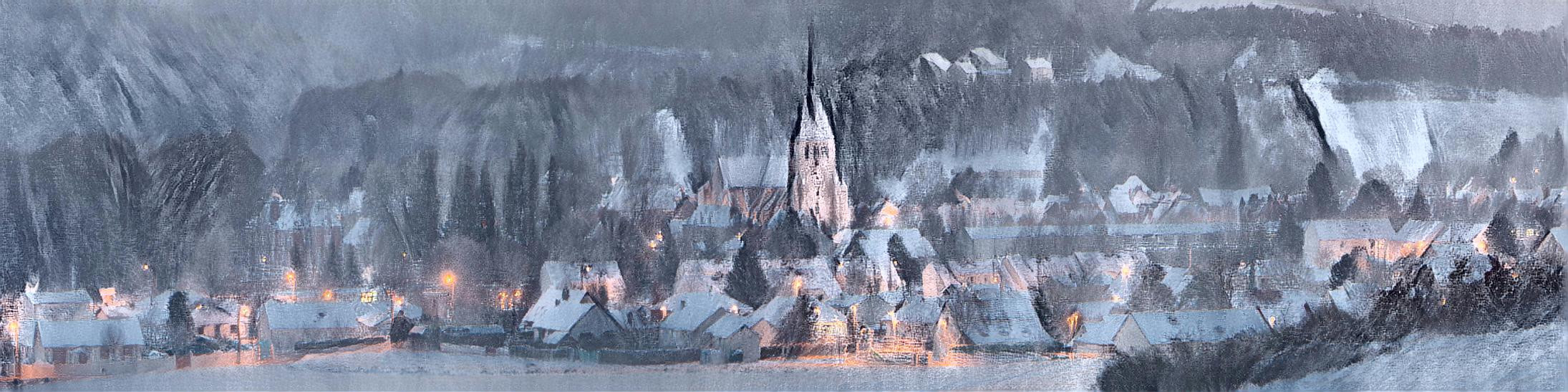 Panoramic view of the village at night