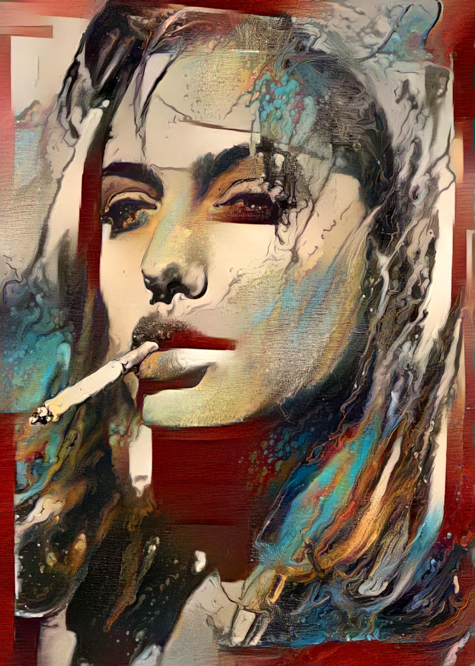 angelina jolie has a smoke, cigarette, beige paint