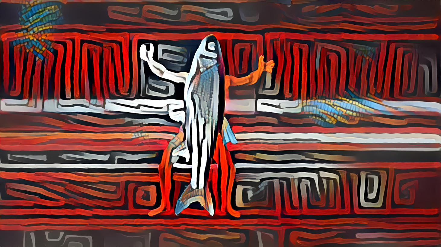 Fish Hunt as an Aztec-esque mosaic