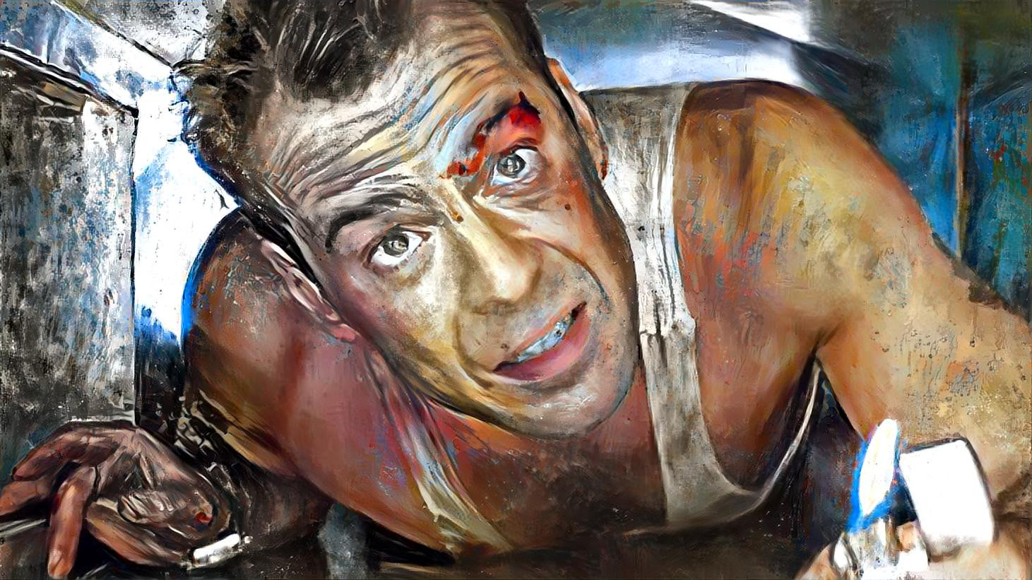 John McClane crawls through the duct in Die Hard