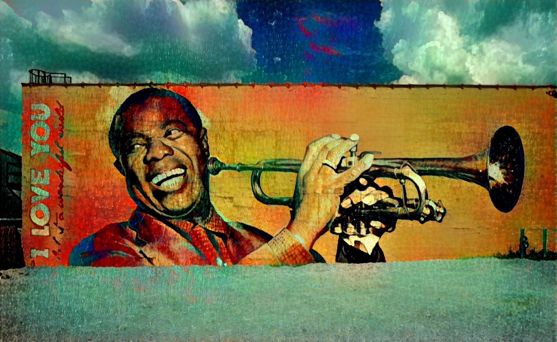 Deep dream inspired by Louis Armstrong mural in Paducah Kentucky