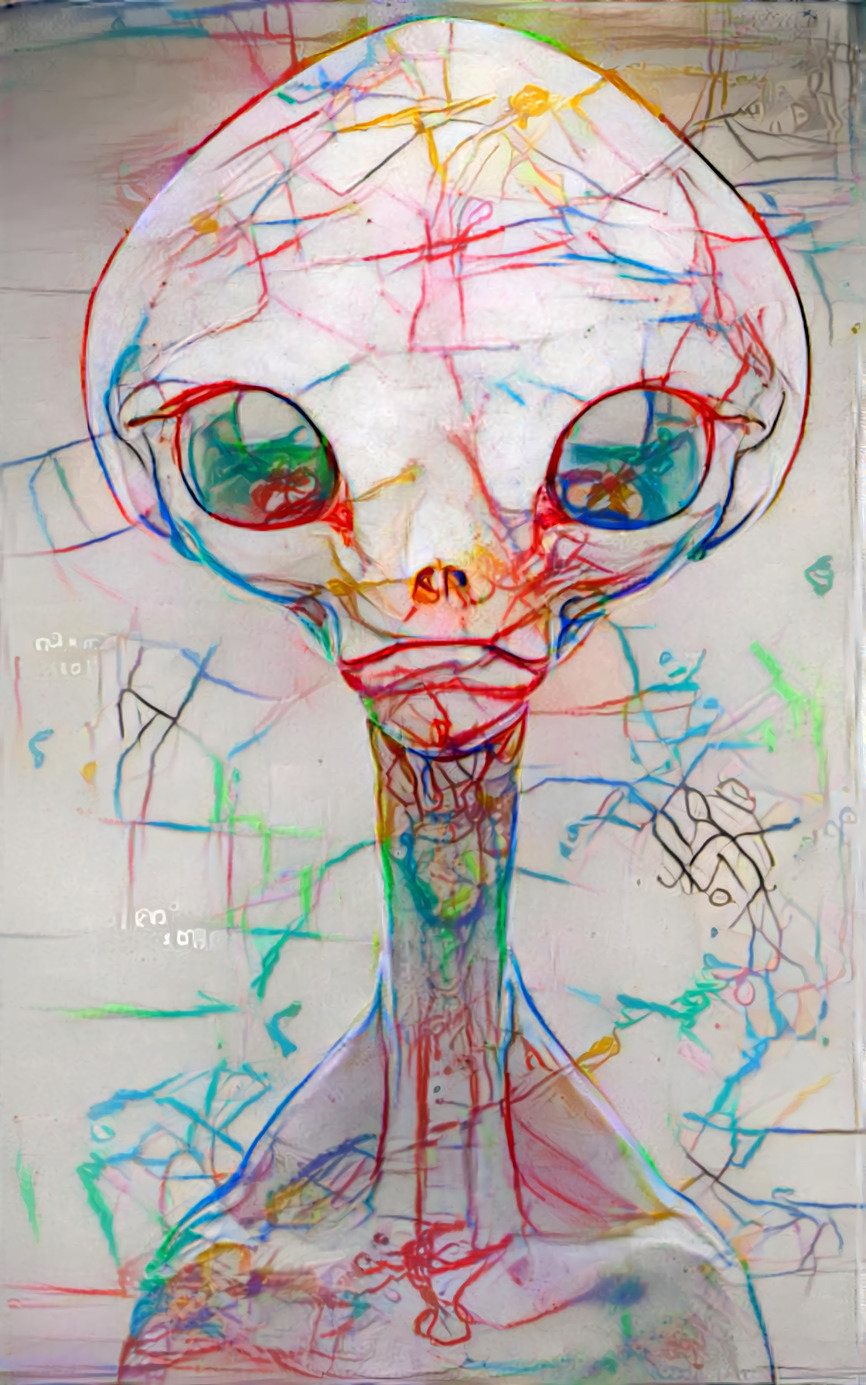 alien ~ scratchy colored lines on white background