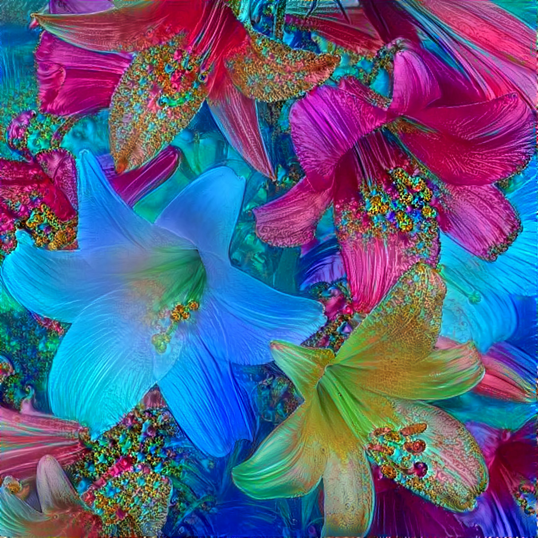 Clusters Of Colorful Fractal Flowers