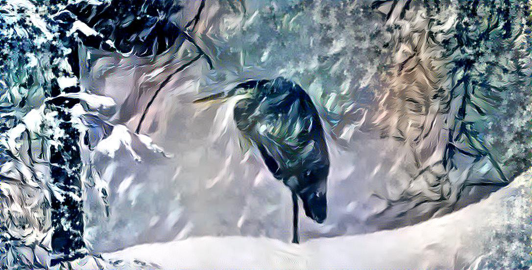 Blue Heron in Snow