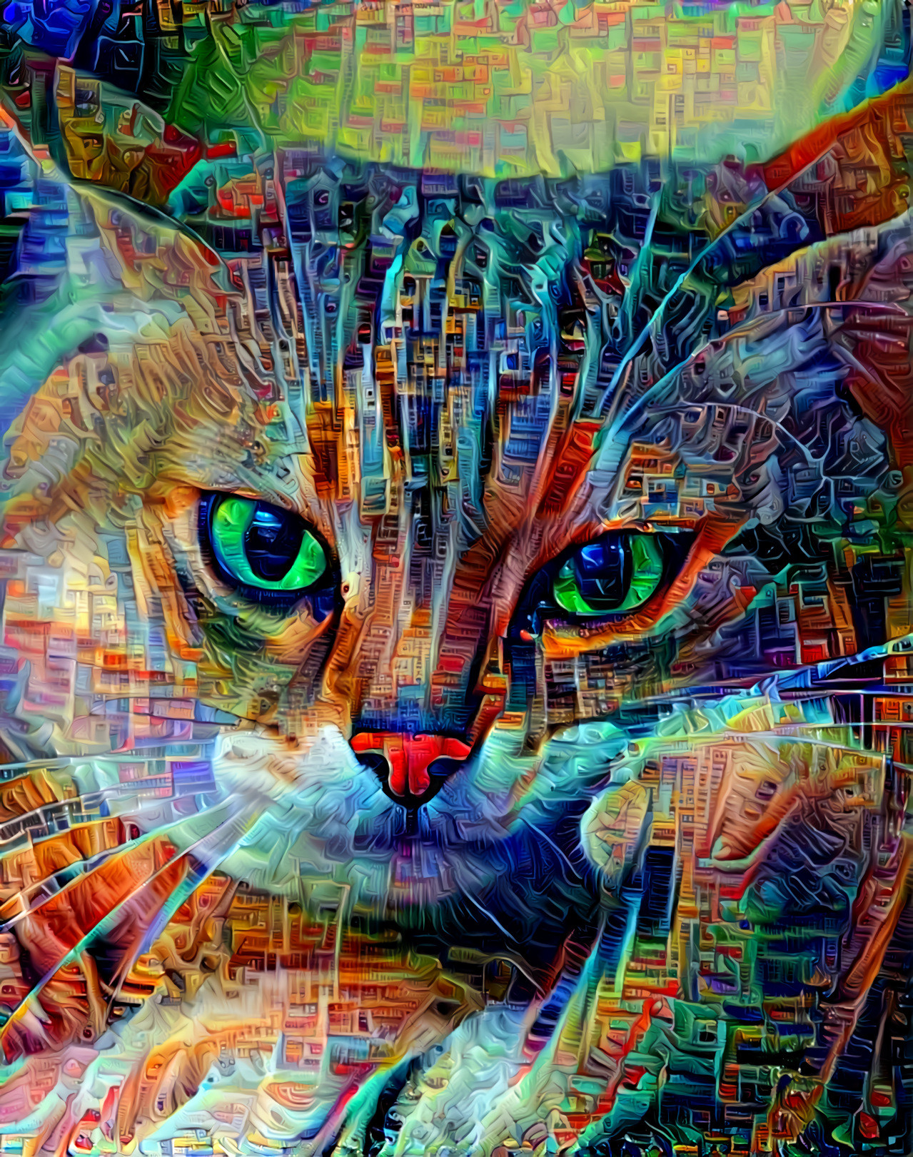 Image found online sometime in the past, unknown artist | Style cut from a section of my previous, most recent Deep Dream to this one.