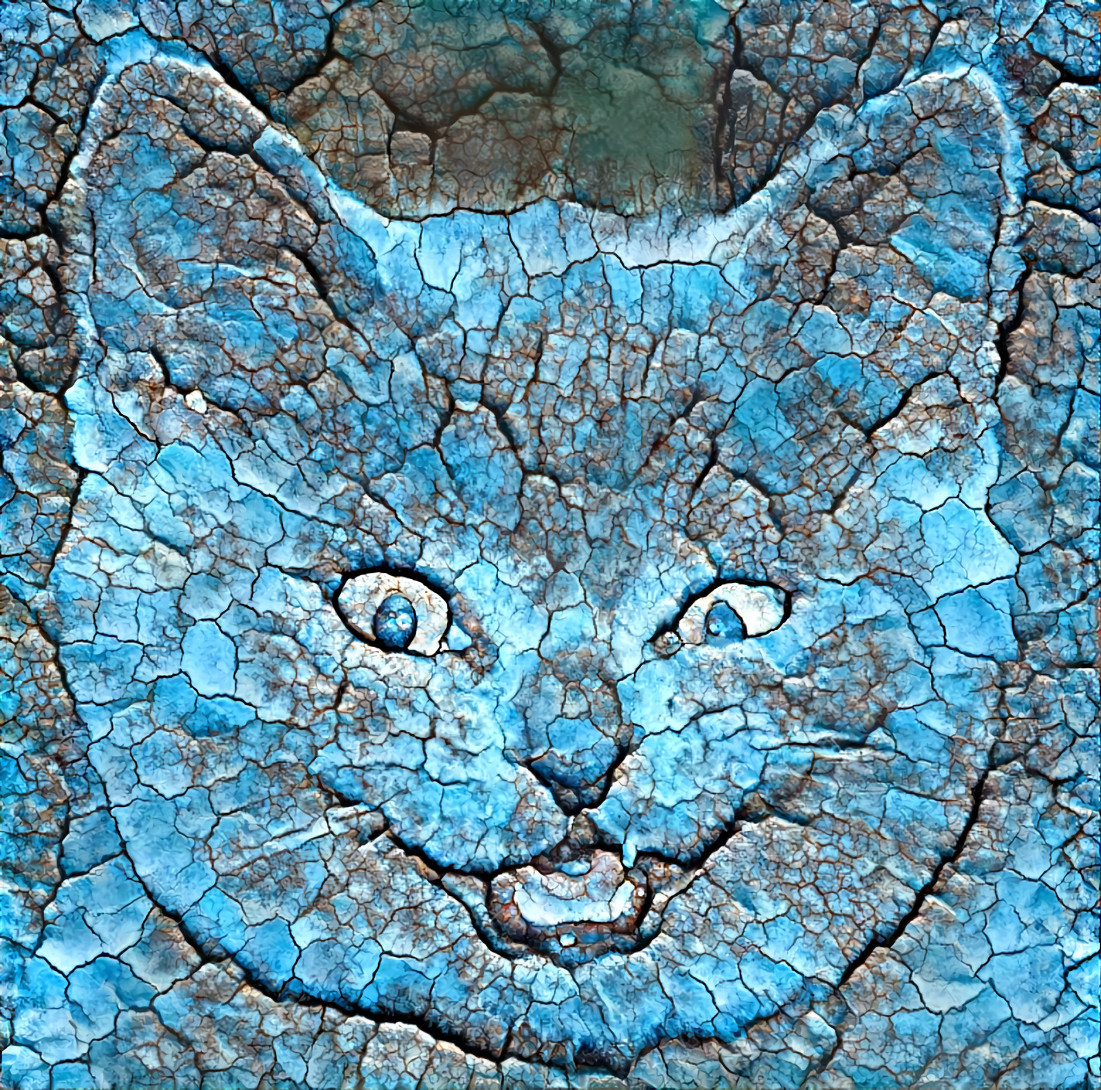 cat, smiling, blue crackled surface retexture