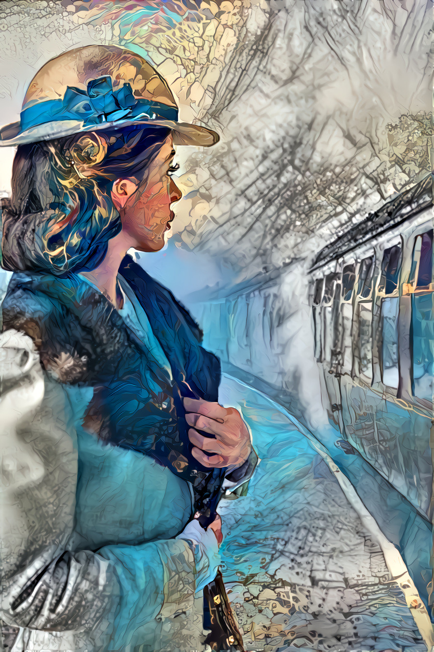  woman waiting beside train 1940 