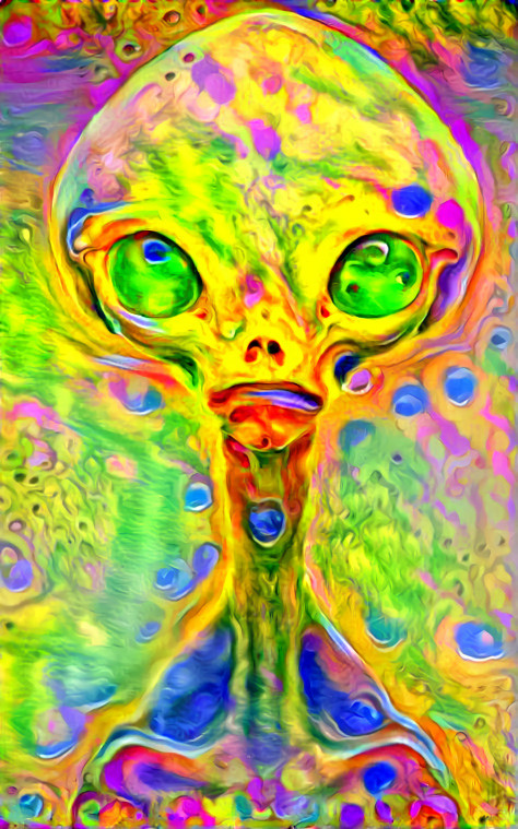 alien portrait - yellow, green, blue paint