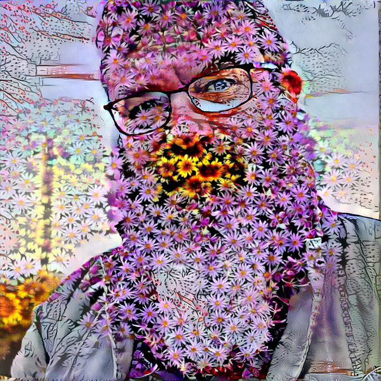 Man with purple flower beard