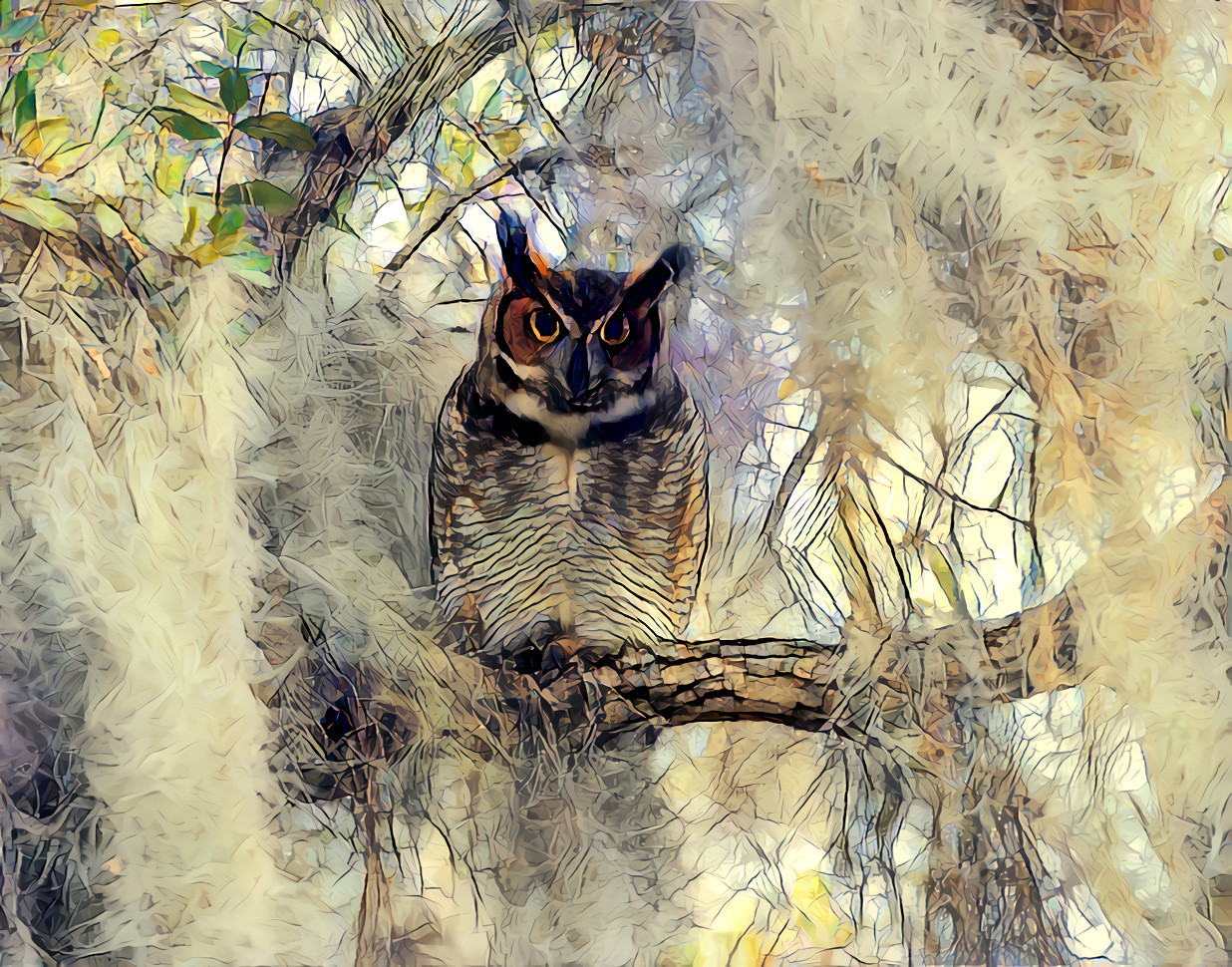 Great Horned Owl in the moss Pinellas County FL - Photo By Barbara Bengel