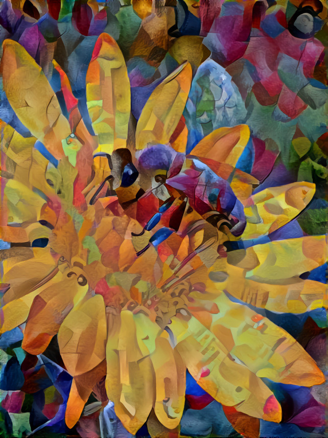 Miner Bee on Balsamroot Flower - Pastel Abstract