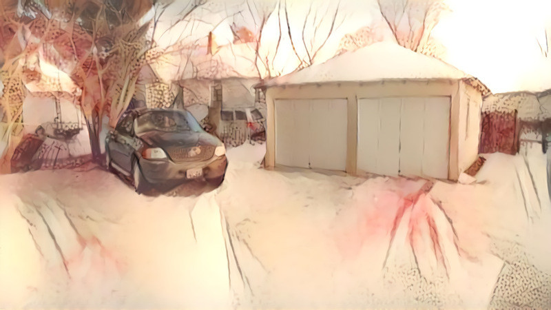 Backyard Truck and Garage Light Snow