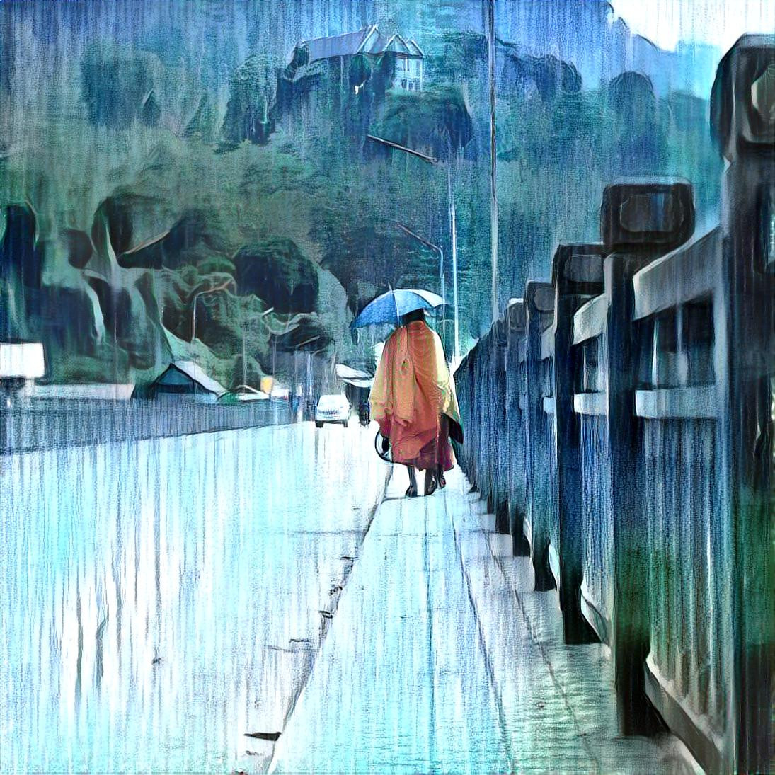 monk in rain 