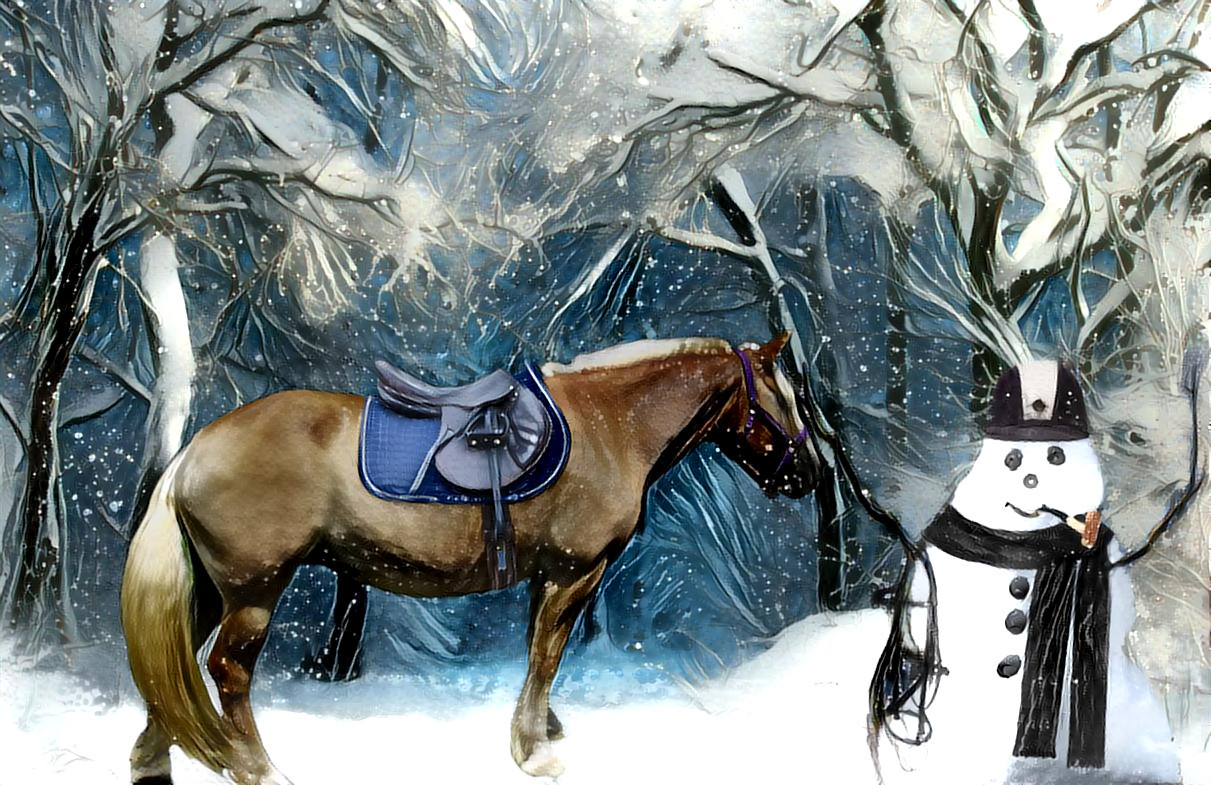 Bella and the Snowman A composite featuring my Haflinger mare, Bella.