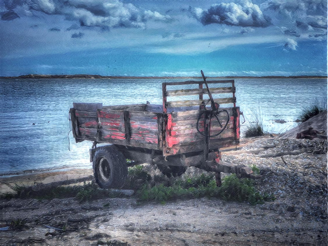 -  -  -  -  -  'Weather-worn Trailer : not a typical Spanish beach scene!'  -  -  -  -  -  Digital art by Unreal - from own photo.