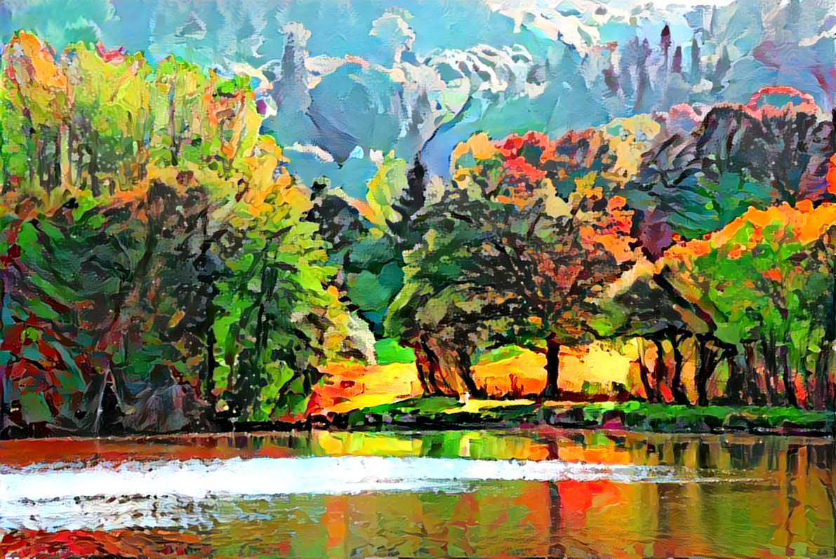 -  -  -  -  -  'Lac near Saint-Sulpice-le-Dunois, Creuse, France'  -  -  -  -  -  Digital art by Unreal - from own photo.  
