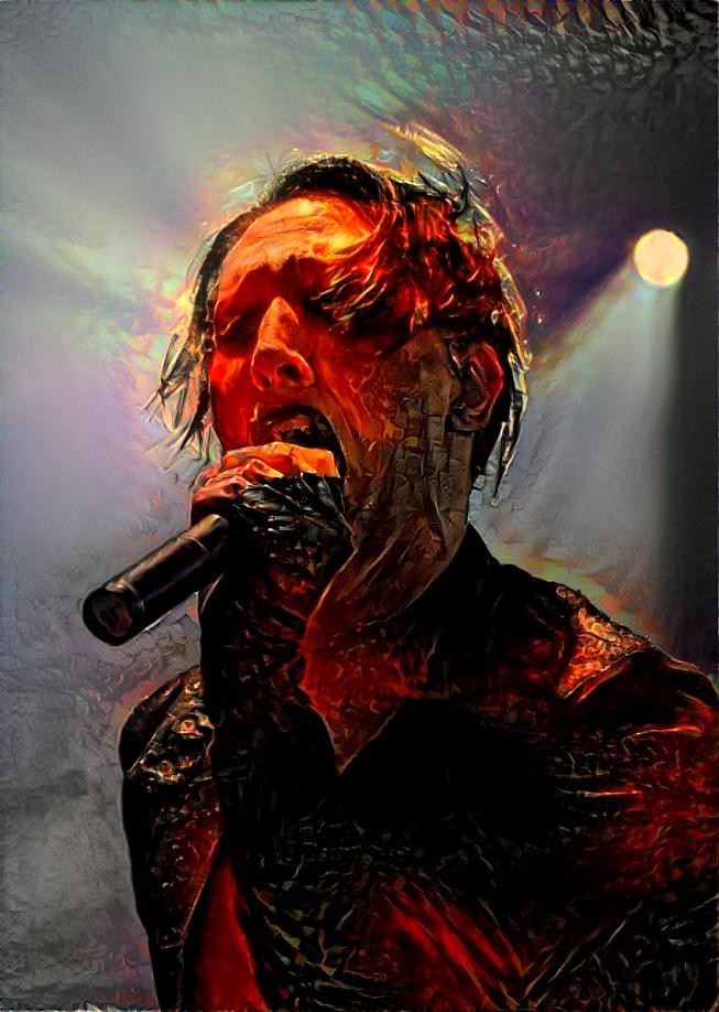 Photo of Marilyn Manson + fiery dragon