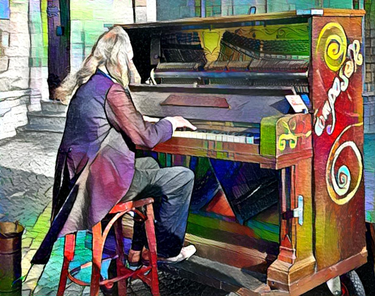 street musician with piano