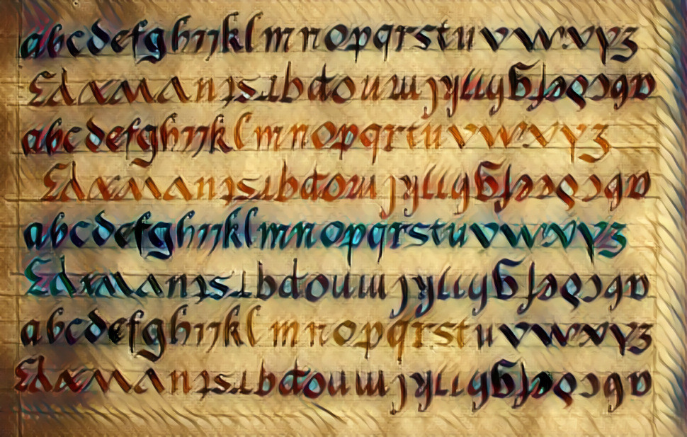 Alphabet calligraphié en gothique bâtarde flamande (cfr. Manuel typographique de Fournier)