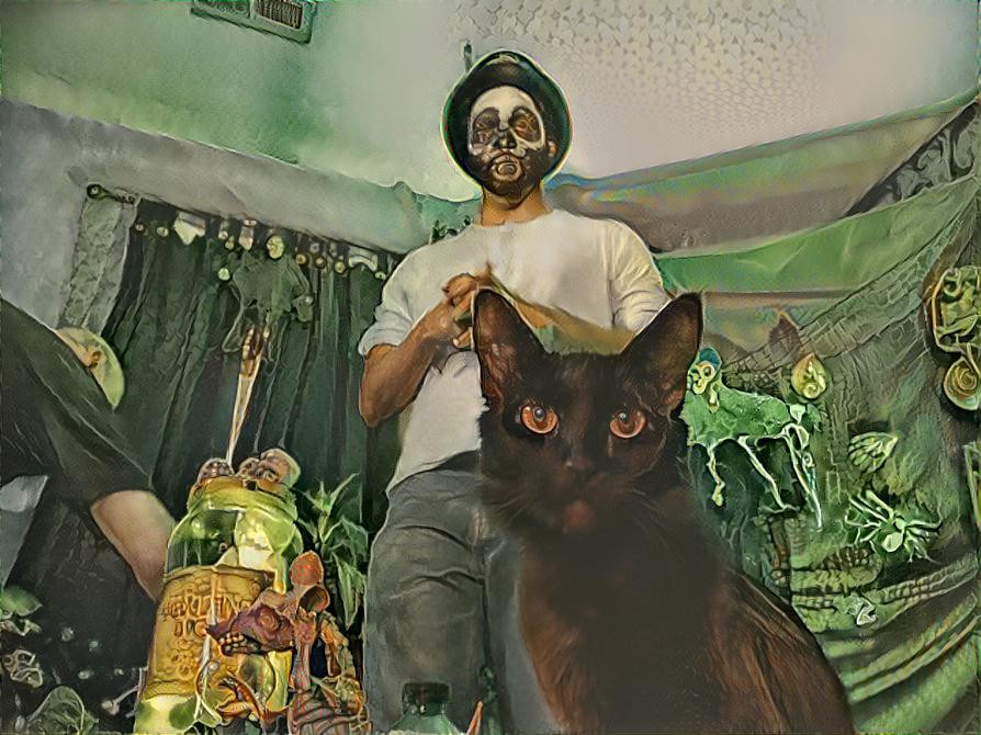 Getting ready to do a short horror/comedy shoot. Manders kitty supervised. I did sfx makeup on a friend of ours to make him look like Baron Samedi. Style grabbed from Woytek Thomas.