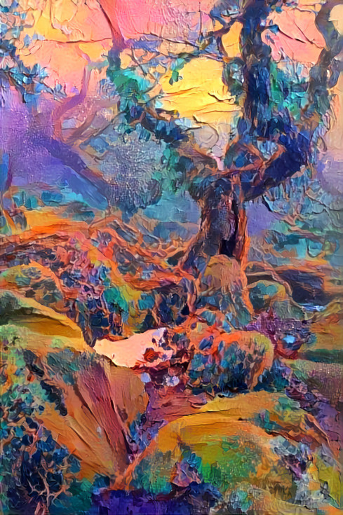 mossy trees - orange painting