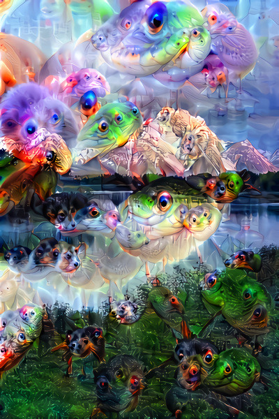Dream landscape with rainbow animals