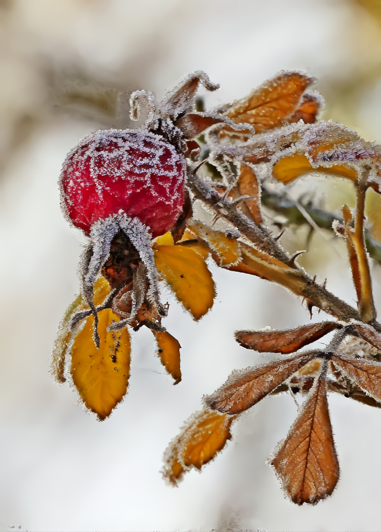 Hoarfrost, Leaves and Berry