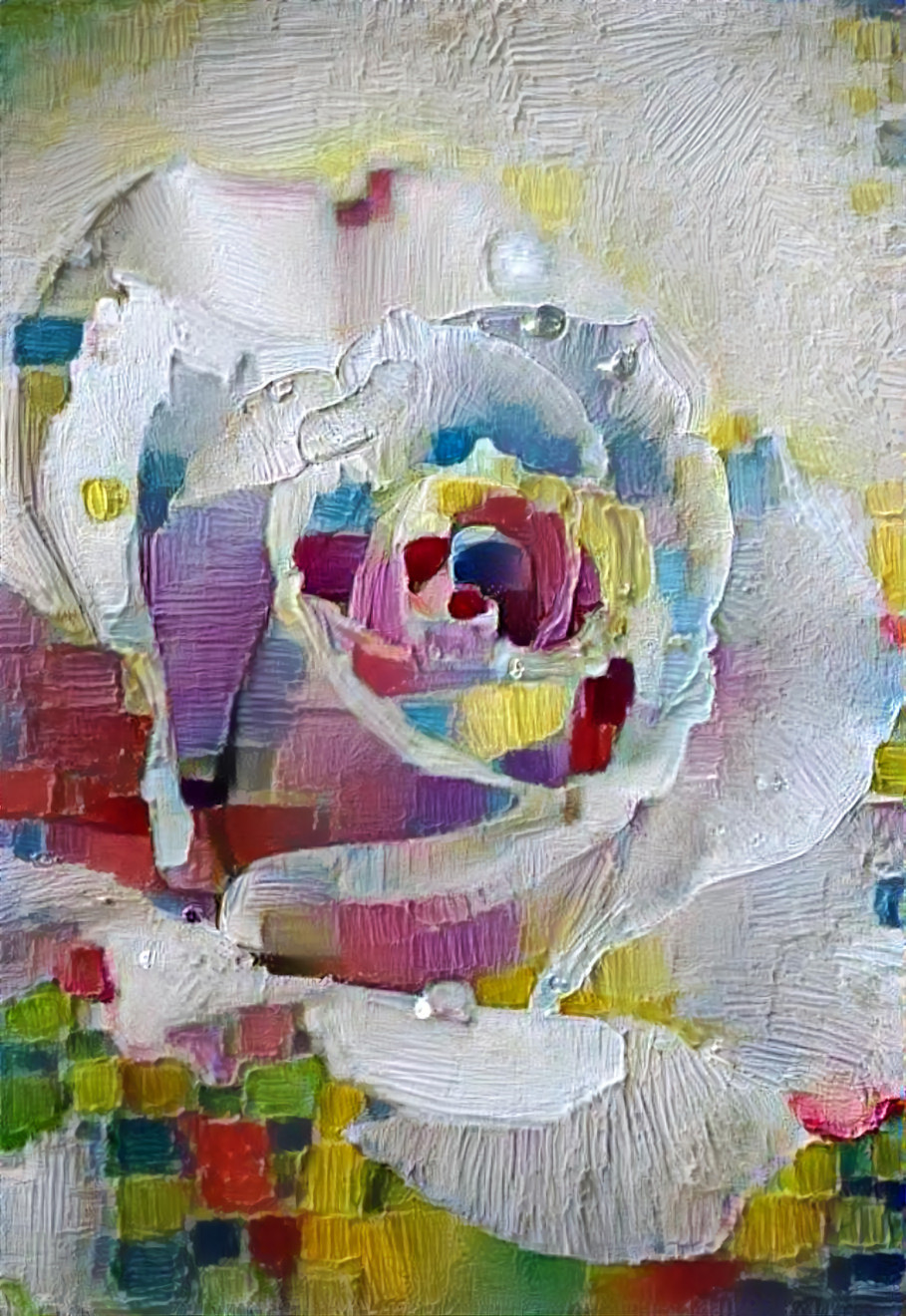 white rose - square brushed painting