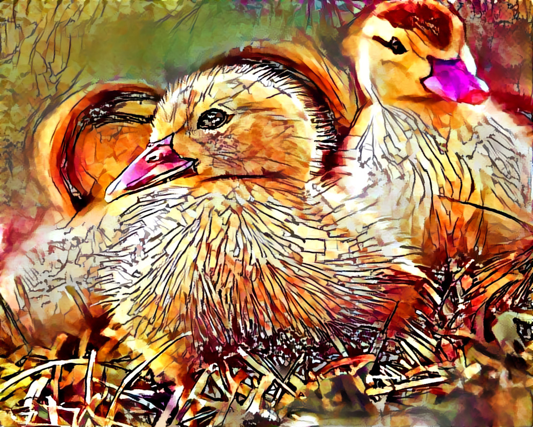 Ducklings in Grass