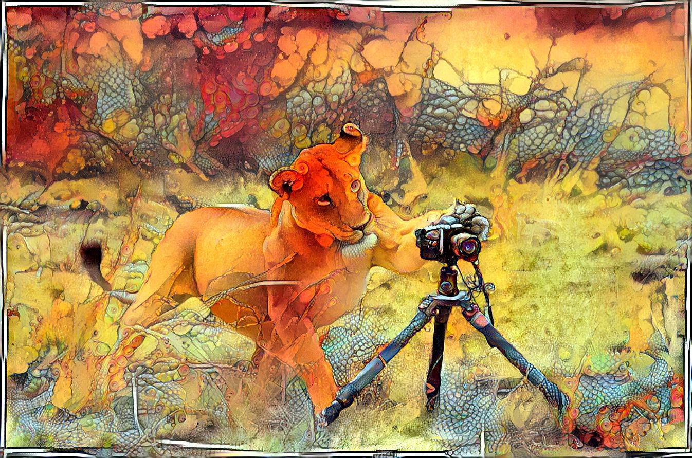 lioness with a camera