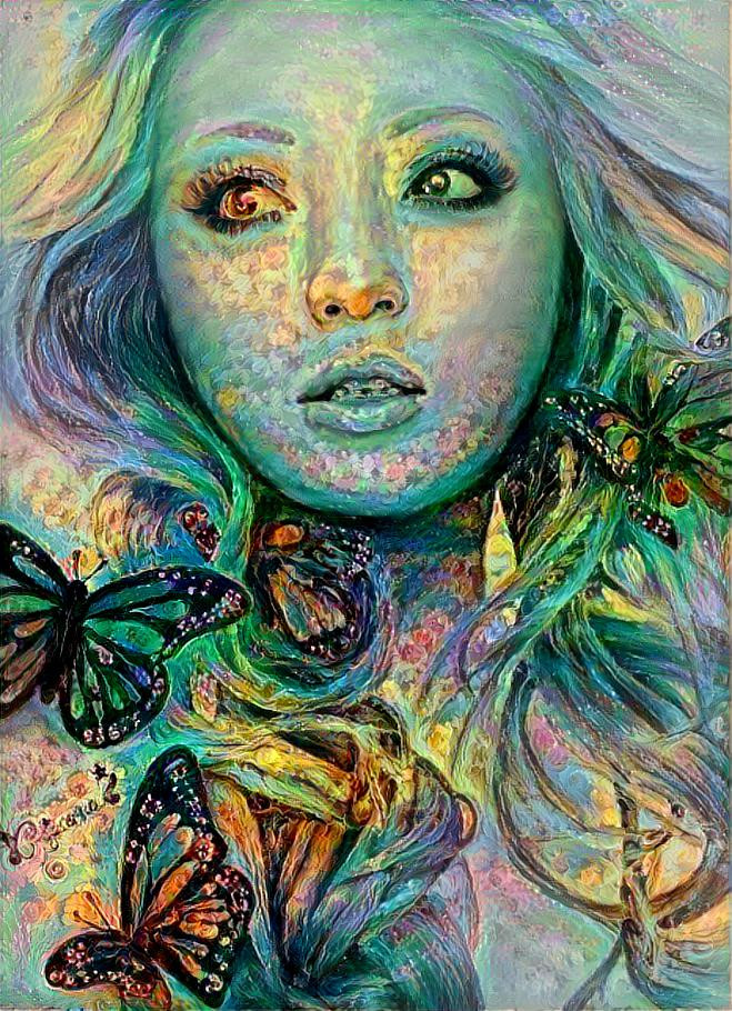  Green haired butterfly lady