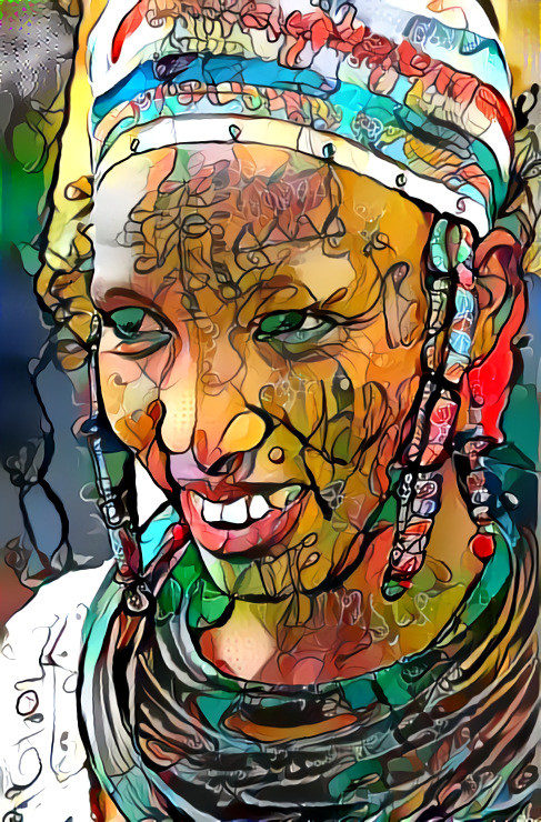 model with african tribal face tatoos