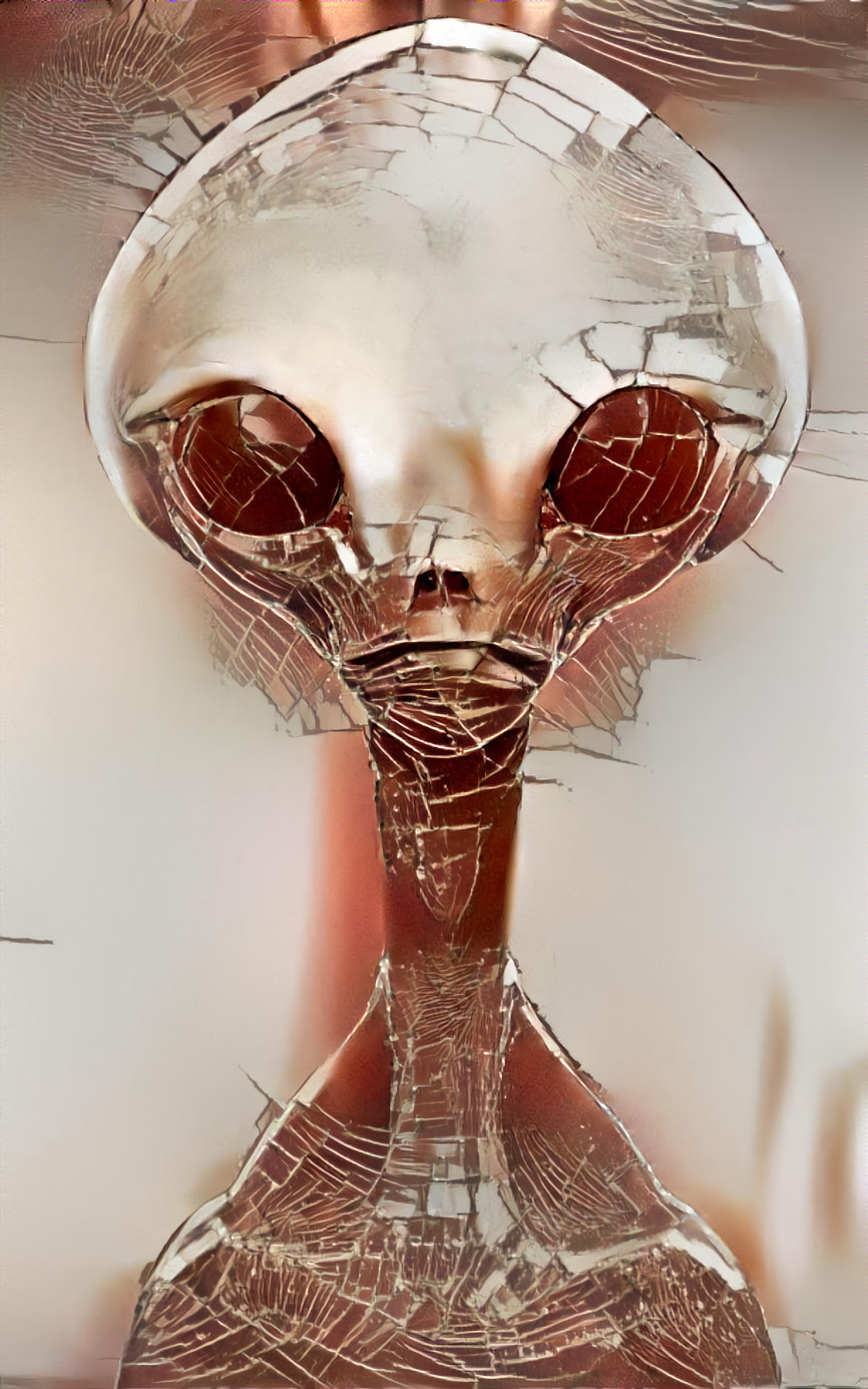 alien, made of glass - broken, cracked