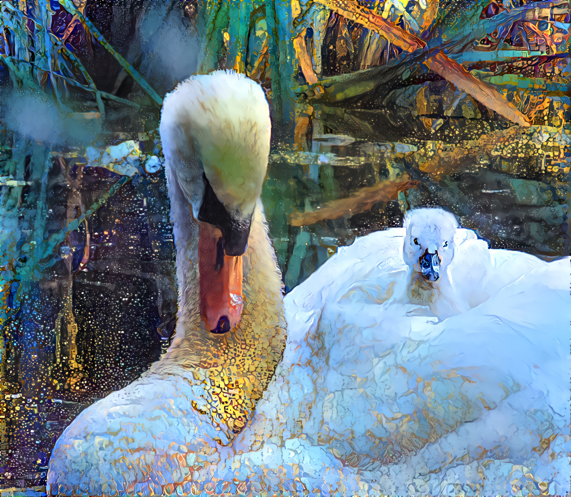 And here she is the swan now brought to the sanctuary. My own photo from 2 years ago with one of her swan babies.